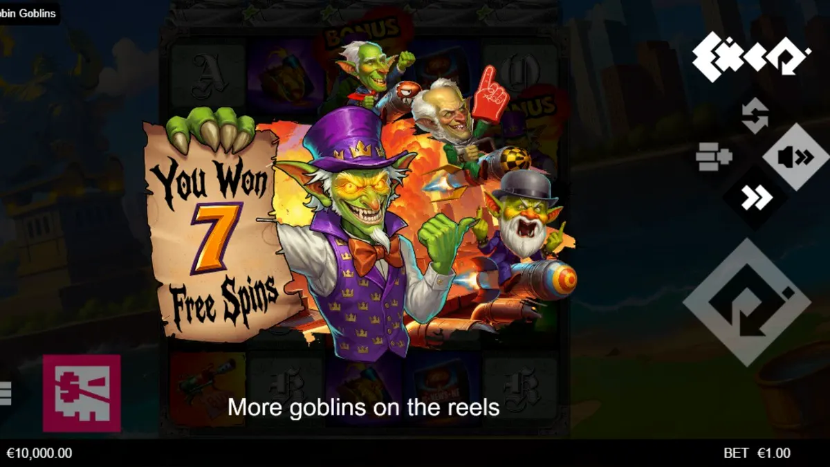 Visual penuh ledakan dan karakter goblin dalam slot Robbin’ Goblins